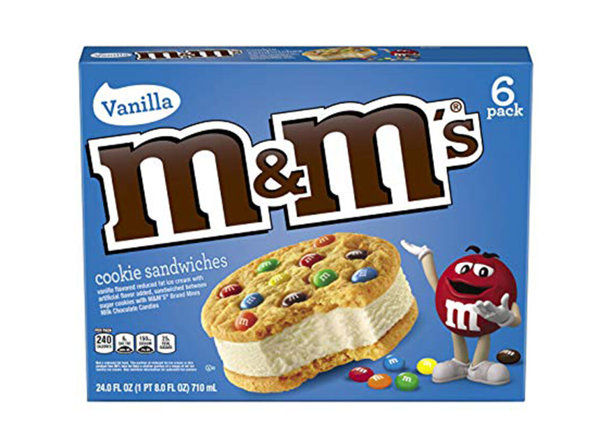 vanilla m&m cookie sandwiches