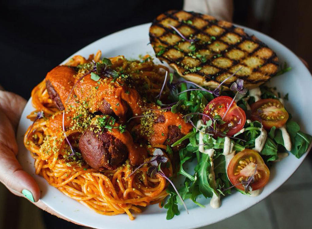 Spaghetti and beet balls