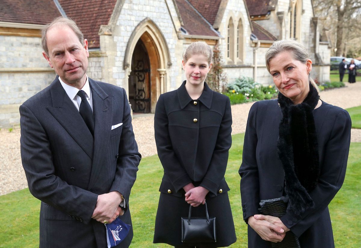 Britain's Prince Edward, Earl of Wessex (L), Britain's Sophie, Countess of Wessex, (R) and Britain's Lady Louise Windsor (C) attend Sunday service at the Royal Chapel of All Saints, at Royal Lodge, in Windsor on April 11, 2021, two days after the death of Prince Edward's father Britain's Prince Philip, Duke of Edinburgh. 