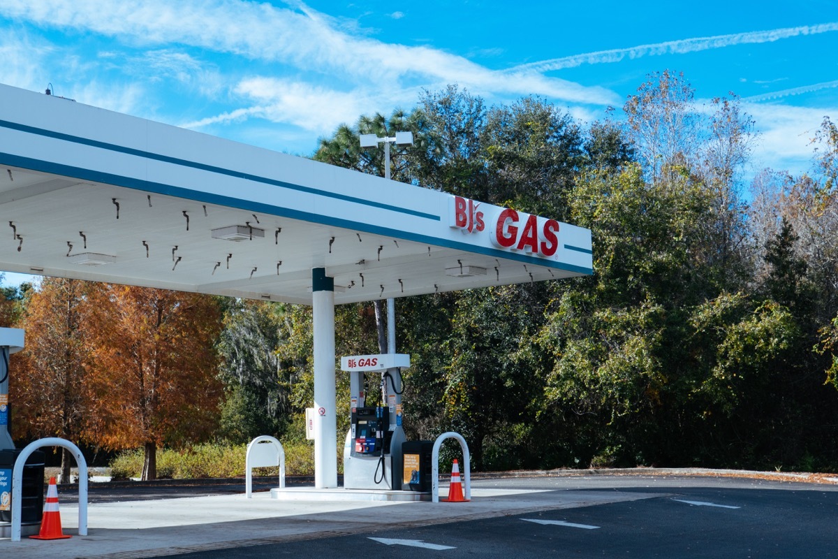 BJ's gas station and winter tree