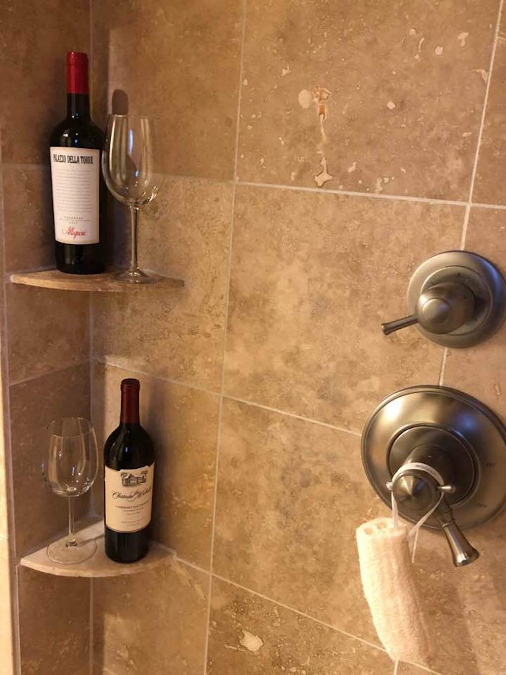 Carole McCann Williamson posts viral fb photo of wine bar in bathroom. 