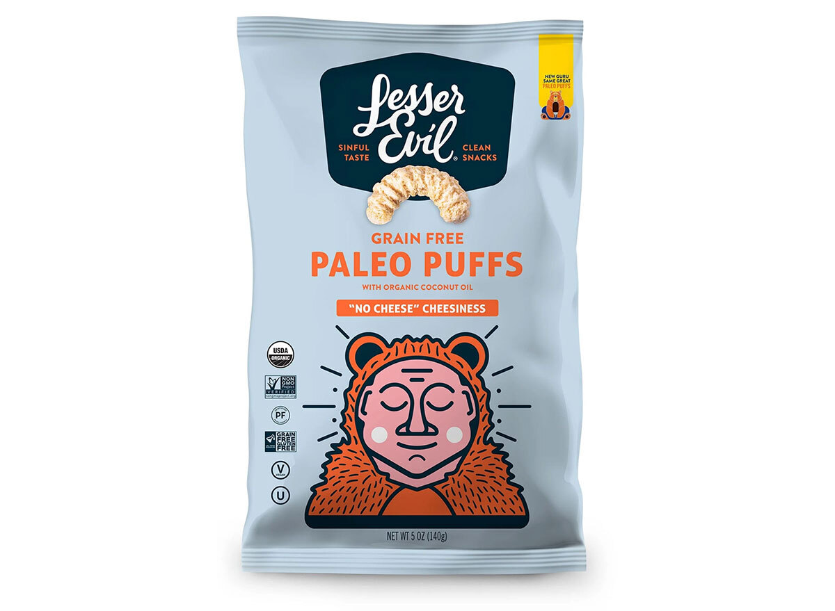 bag of lesser evil paleo puffs snacks