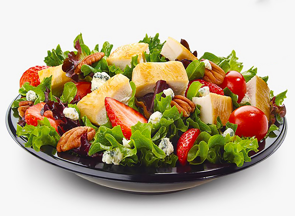 Strawberry fields salad with grilled chicken and raspberry vinaigrette