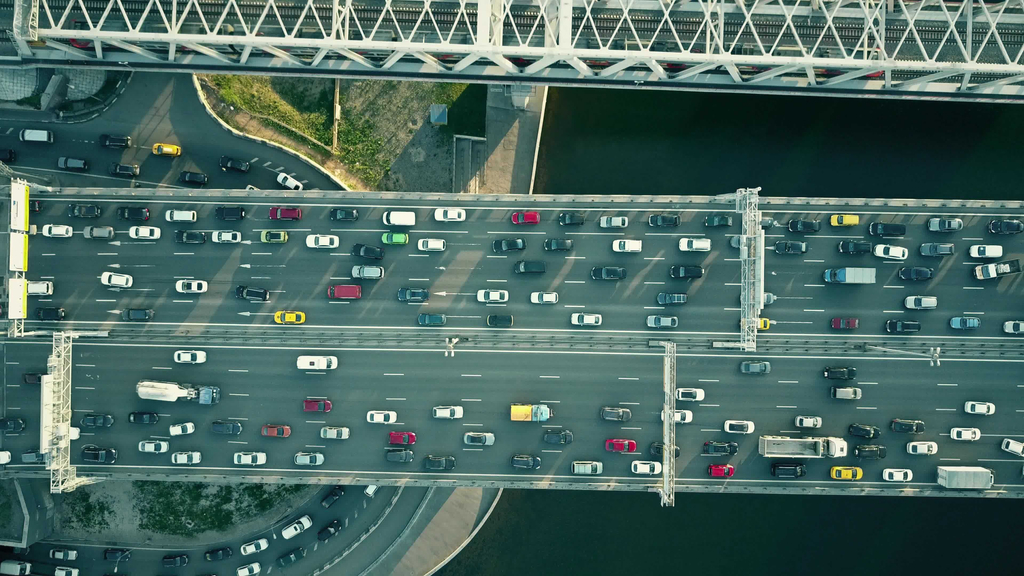 Aerial View of ten-lane Highway