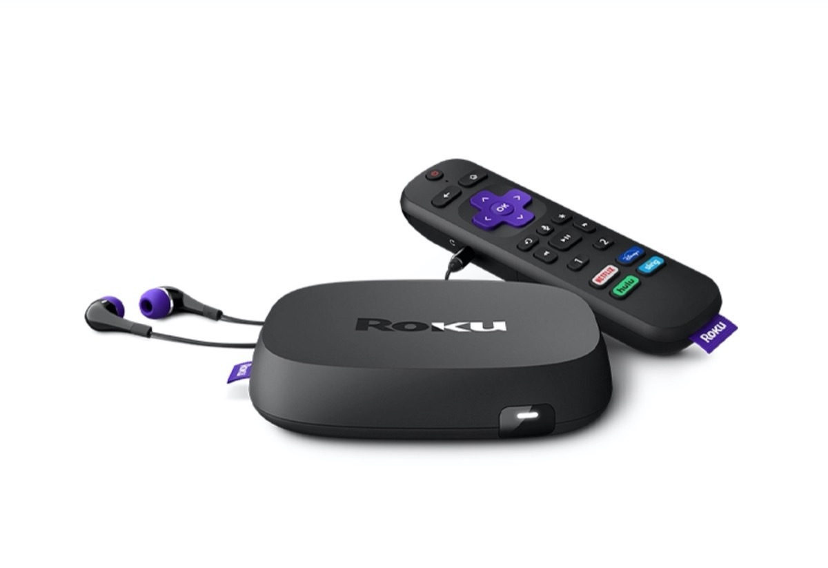 roku ultra, remote, and headphones