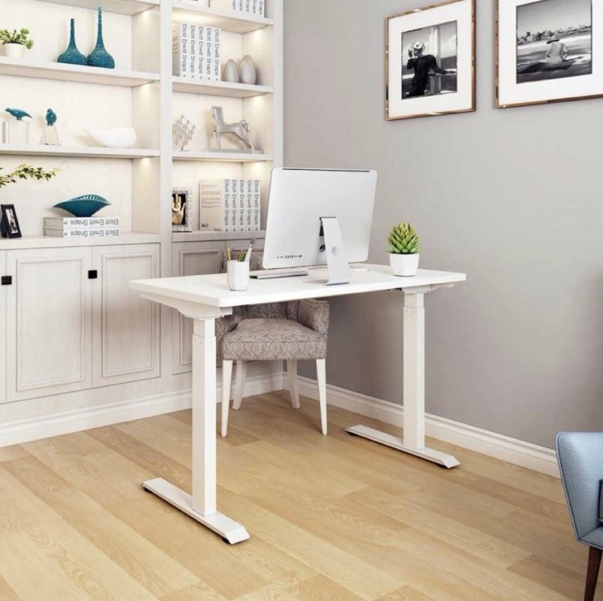 white standing desk in office