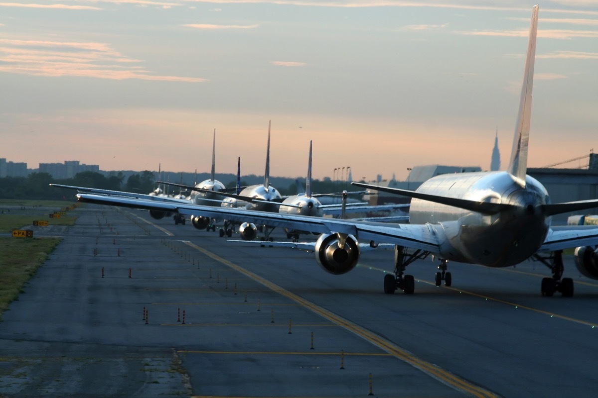 airplanes waiting for takeoff