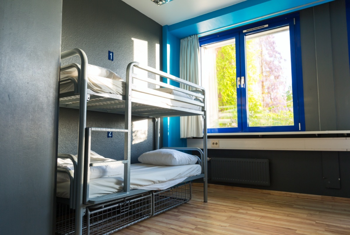 gray metal bunk bed in kids room