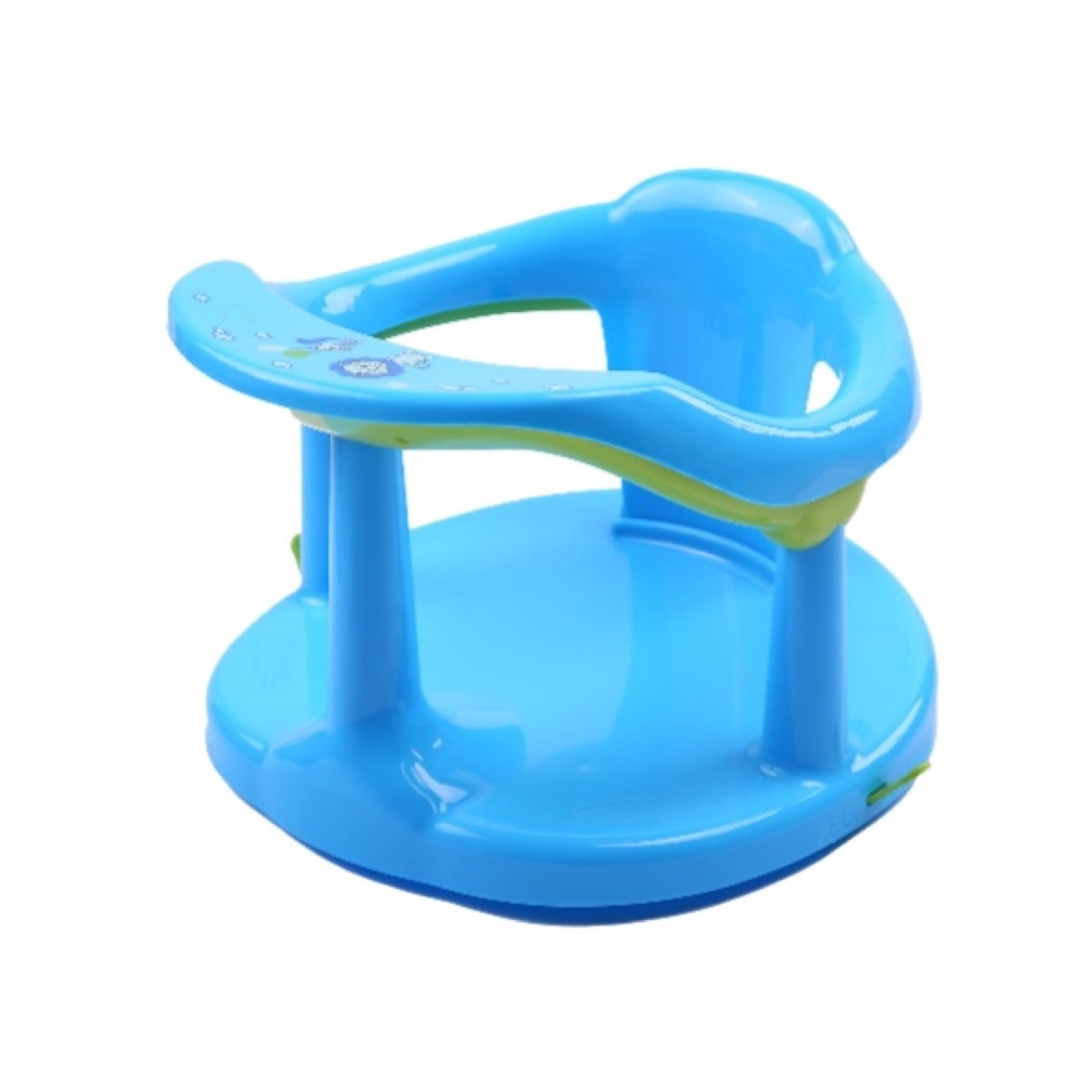 blue plastic baby bath seat on white background