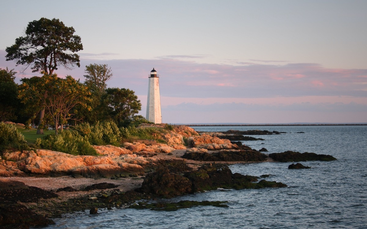 Five Mile Point Lighthouse and lake in New Haven, Connecticut