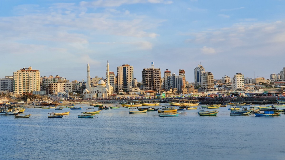 A side view of the port of Gaza City