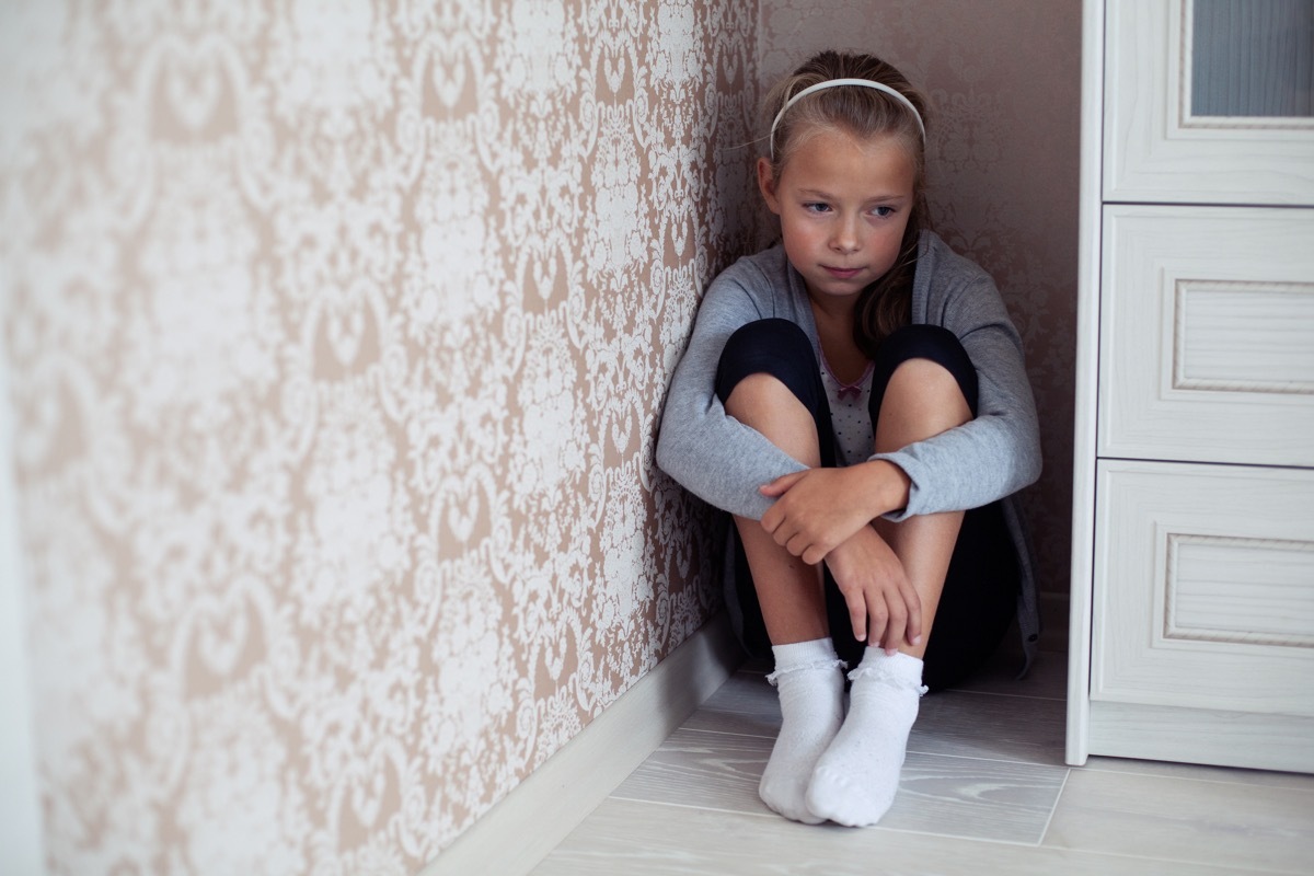 Girl sitting in corner in timeout