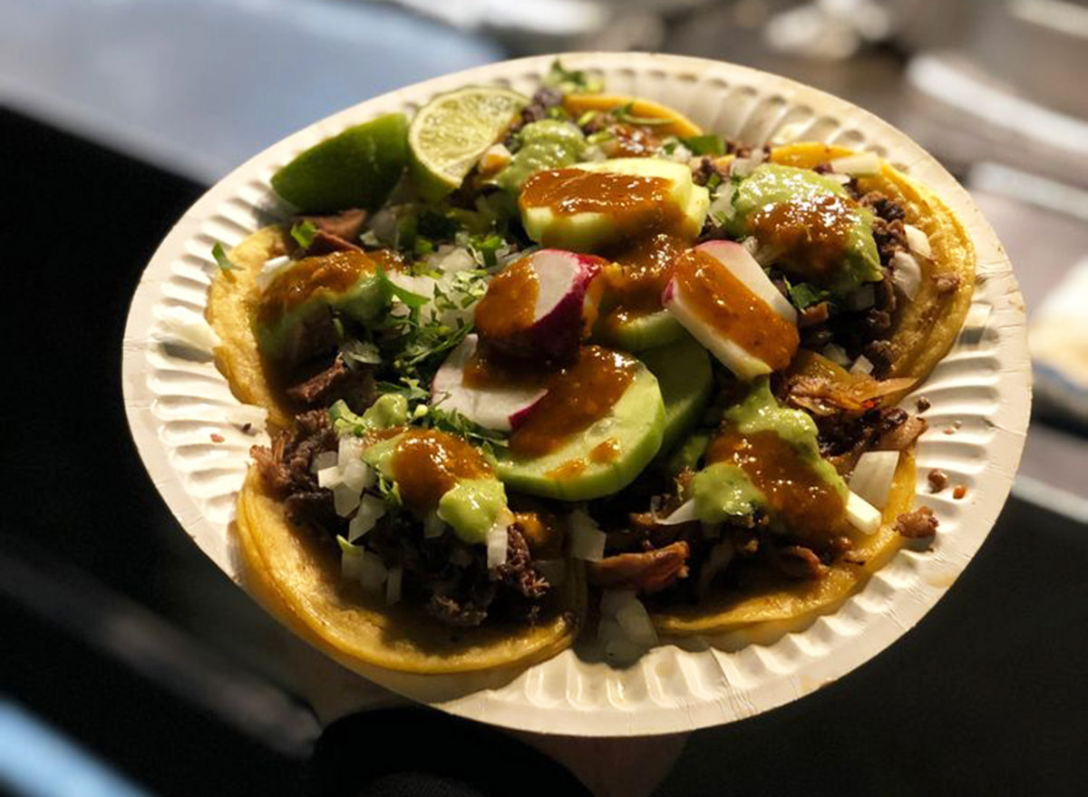 california el primo tacos set of five tacos on a plate