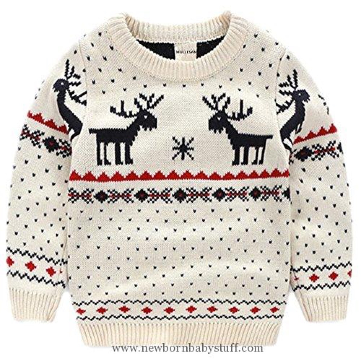 white fair isle sweater with moose on it 