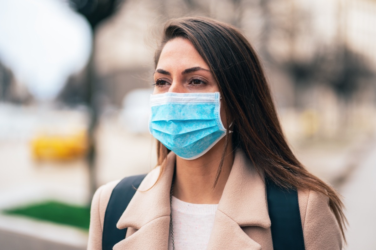 Woman with face protective mask