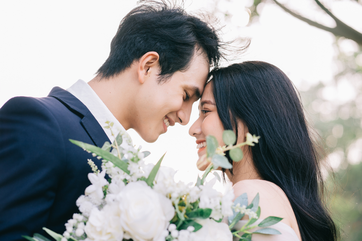 young Asian bride and groom