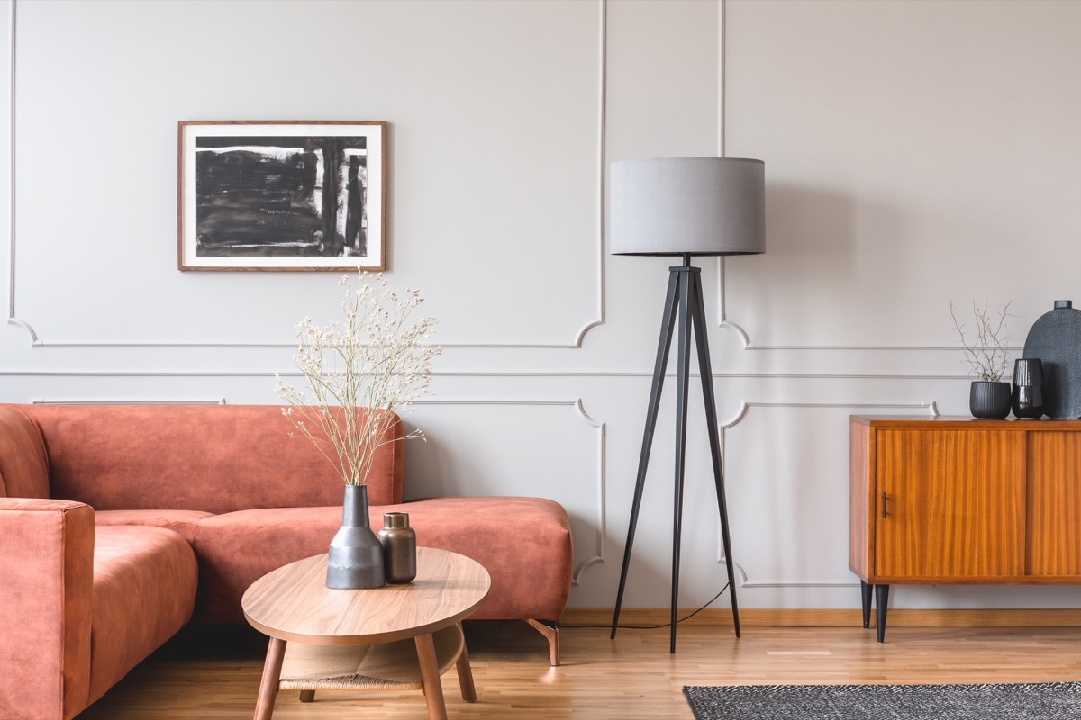 Living room with tall lamp