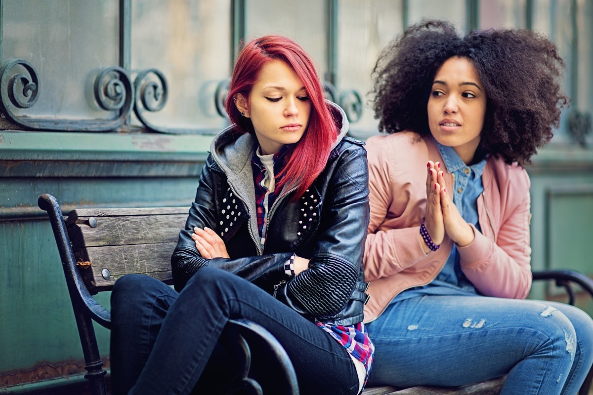 Girlfriends in conflict are sulking each other