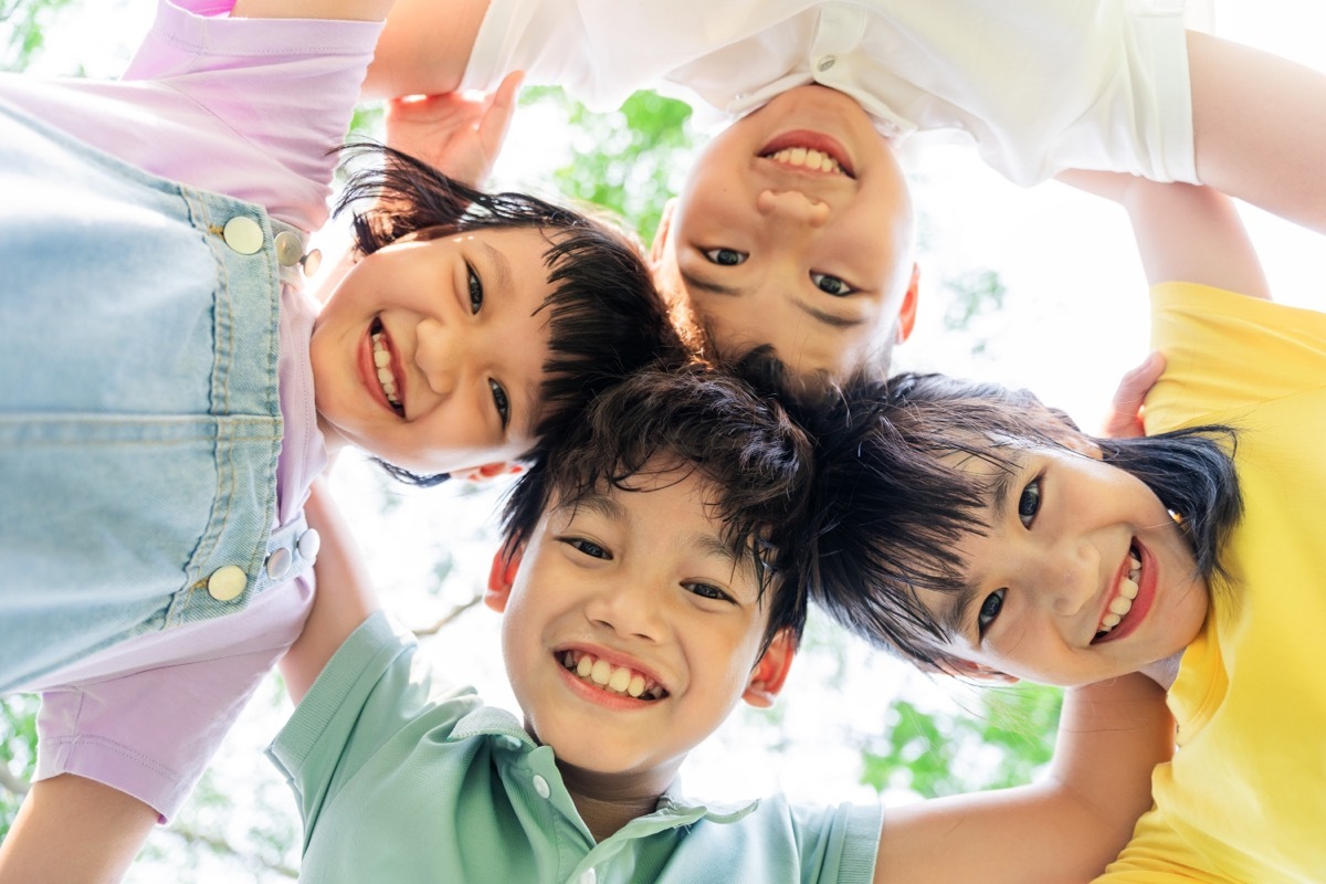 group of cute asian kids having fun in the park