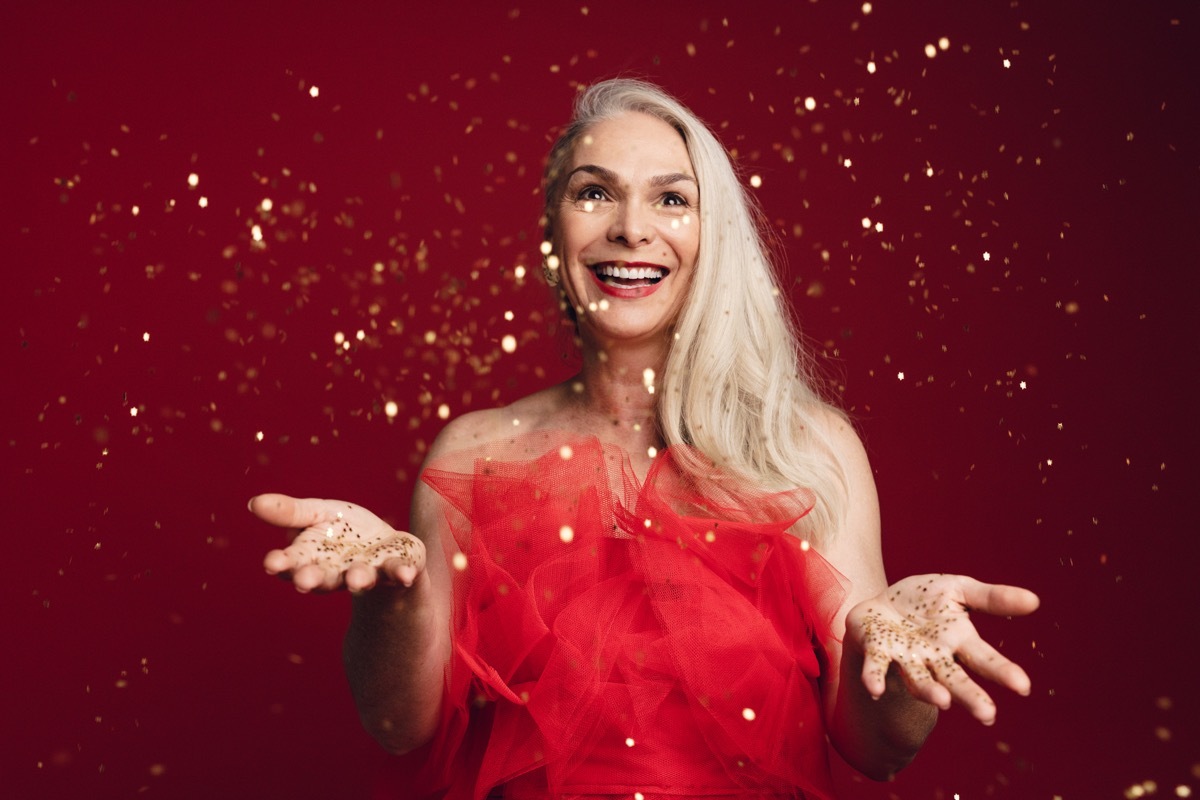 older woman red dress new year's eve