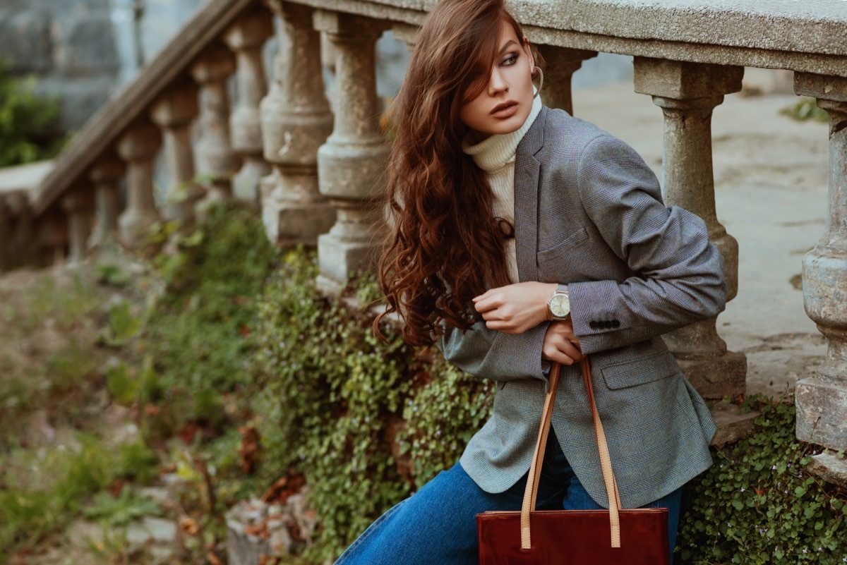 Woman Modeling a Gray Jacket