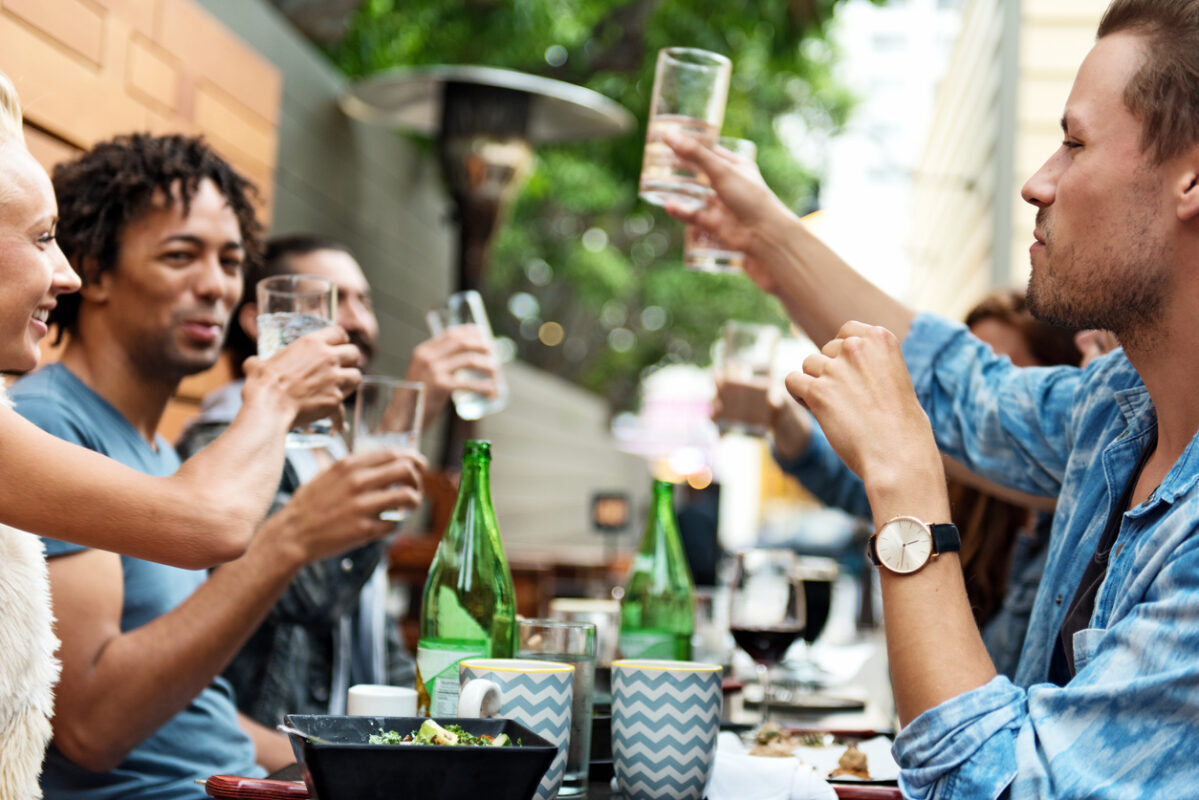 Group of friends, people eating outdoors