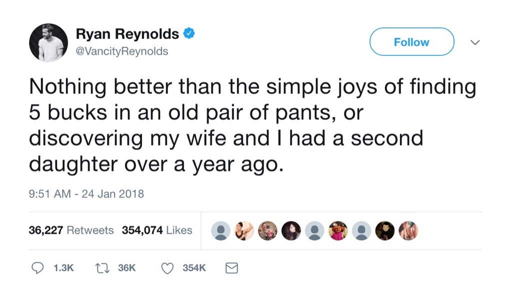 Ryan Reynolds funny tweet