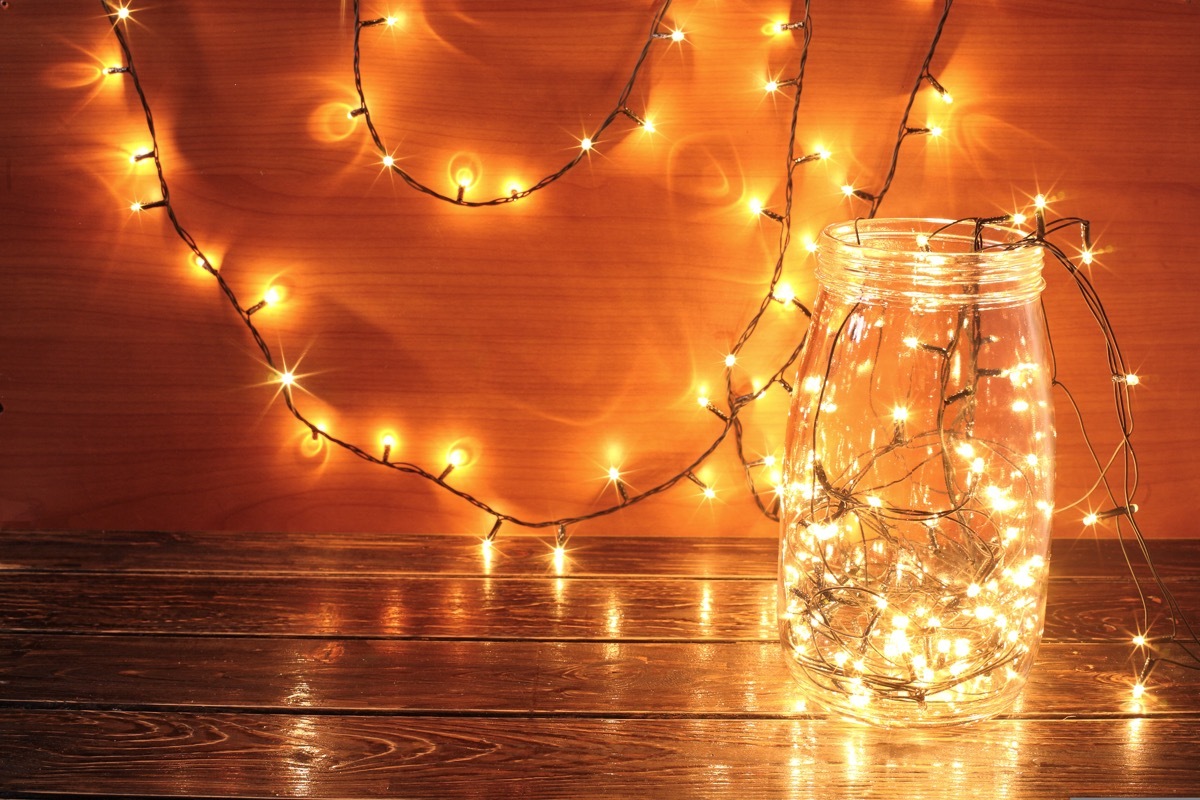 glass jar full of twinkly lights