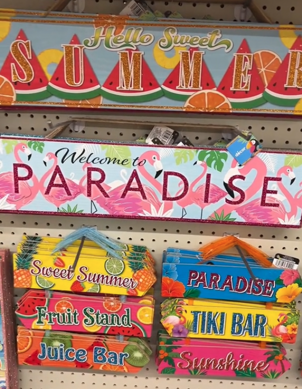 Summer themed wooden wall signs at Dollar Tree