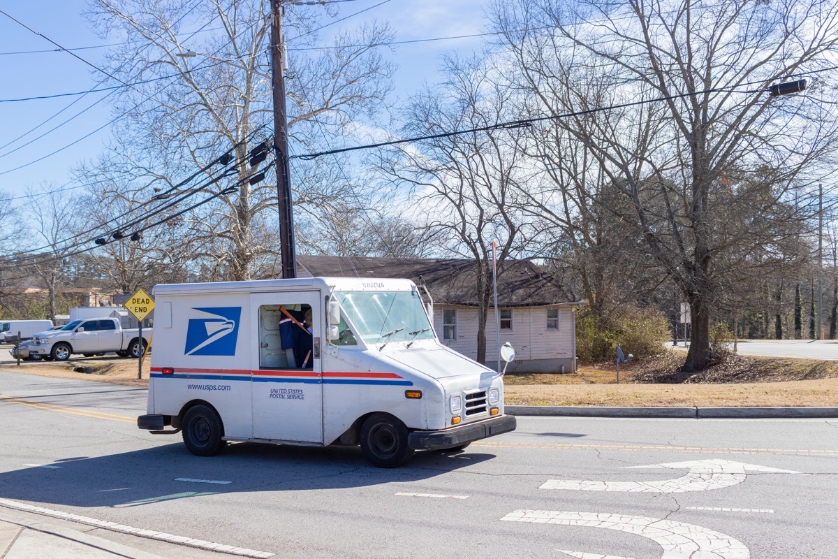 United States Postal Service van delivering mail in Buford, Georgia