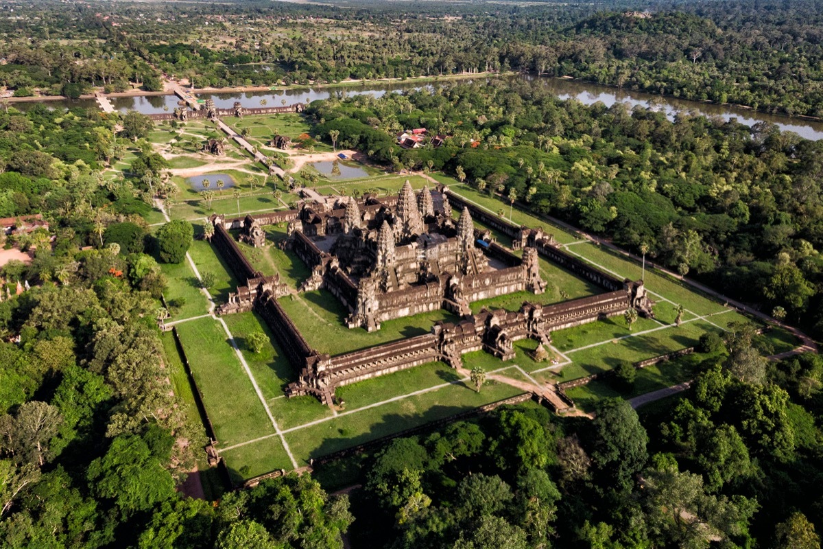 aerial view of angkor wat temple in Cambodia