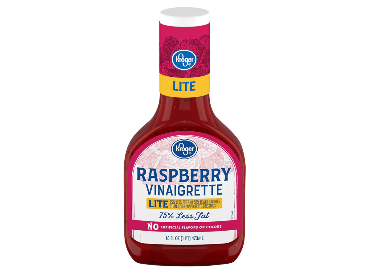 bottle of kroger lite raspberry vinaigrette dressing