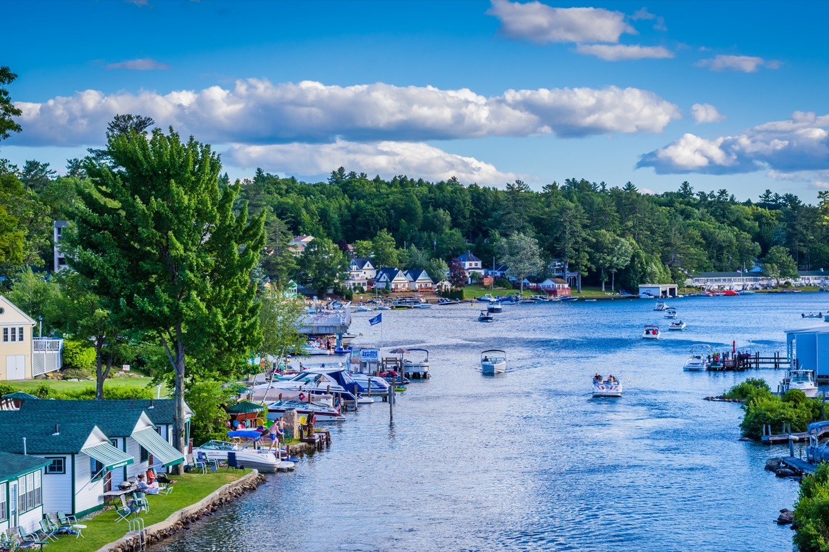 boats on a lake in the summer