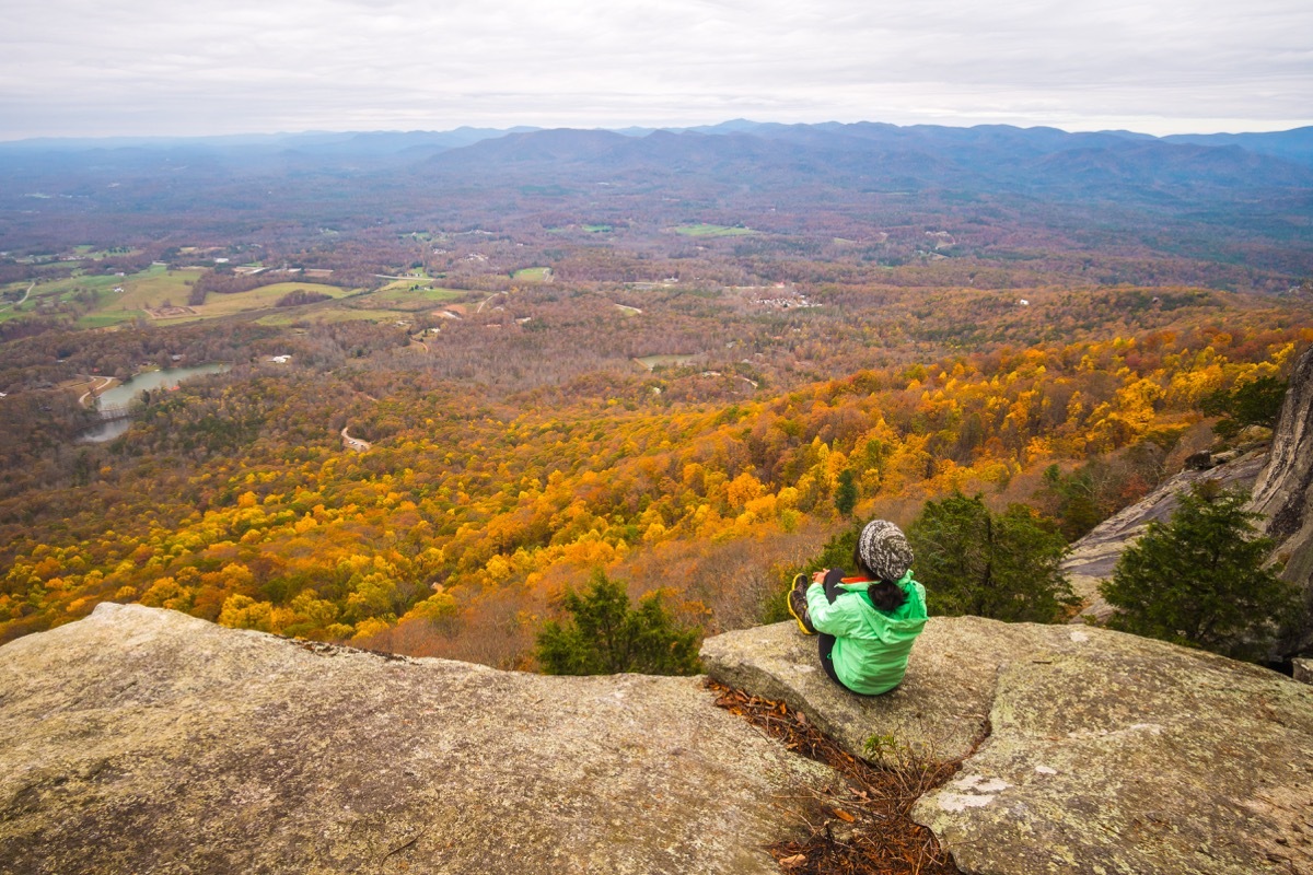 hiker in mountain in virignia during fall