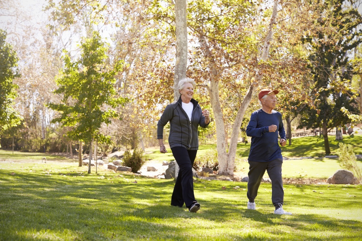 senior couple interval walking