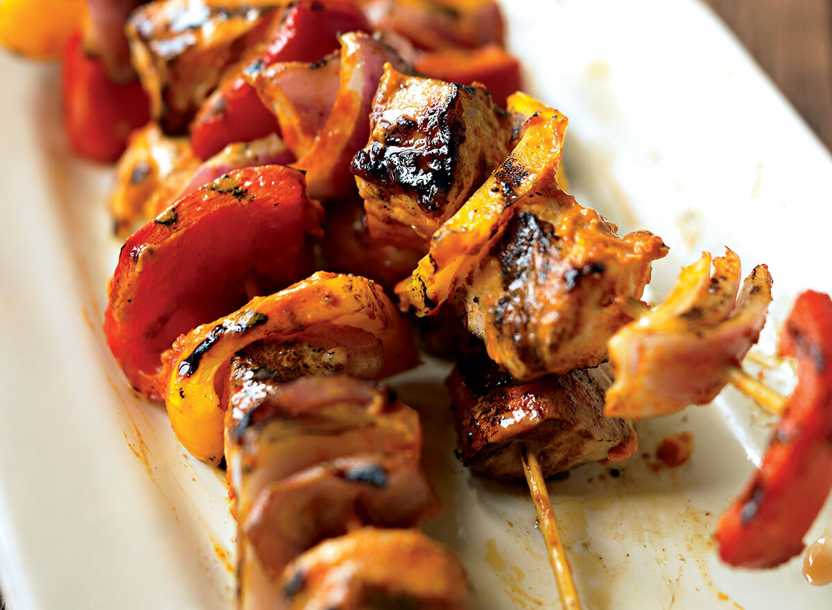 Healthy red curry pork kebab