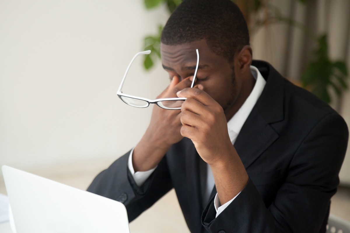 Tired Stressed Man Rubbing His Eyes Silent Health Symptoms