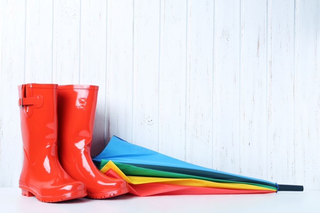 red rain boots and an umbrella