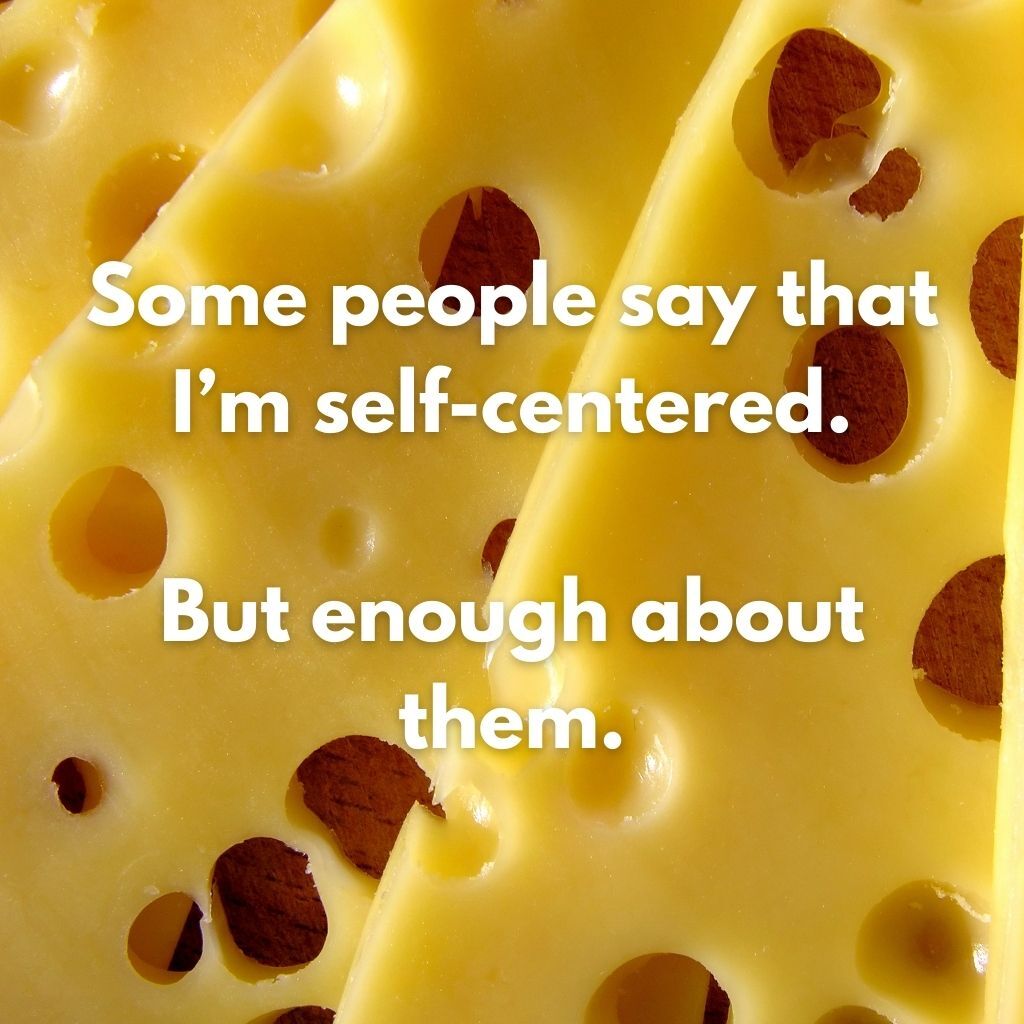 Close up of Swiss cheese with the caption 