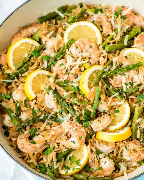 Shrimp recipes Lemon Shrimp Pasta with Orzo and Asparagus