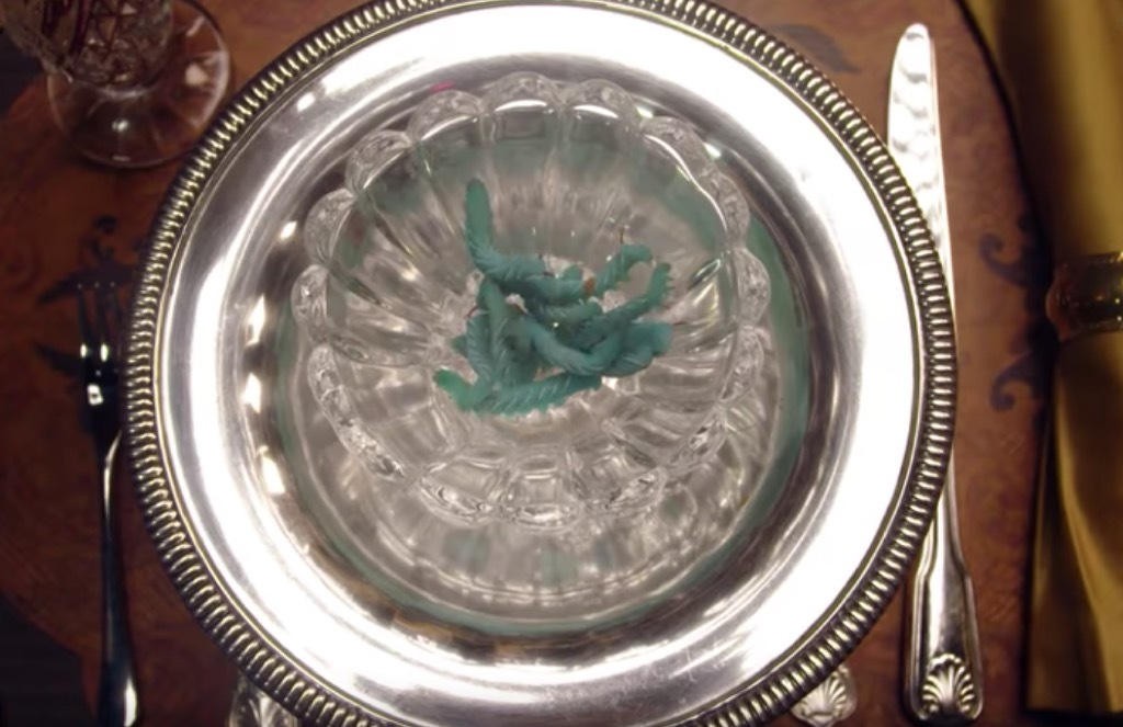 plate of hornworms eaten by Nicole Kidman on Vanity Fair's Secret Talent Theater. 