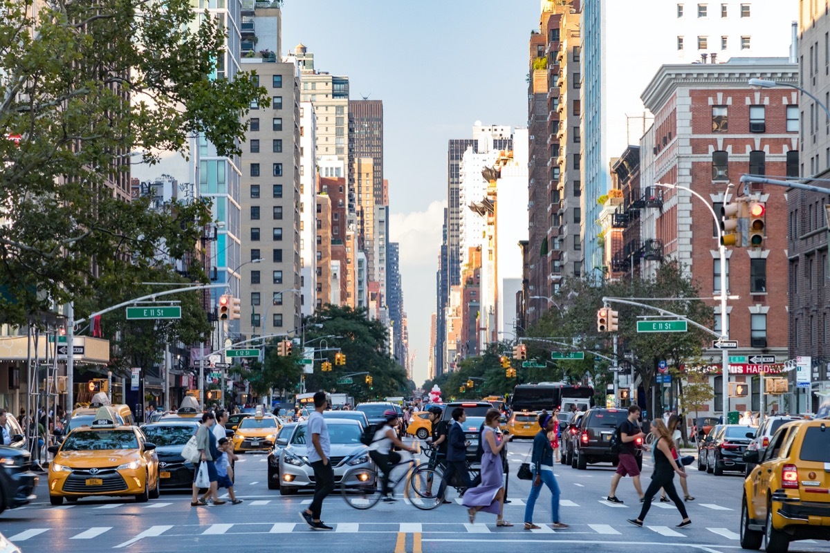 people crossing the street in New York City