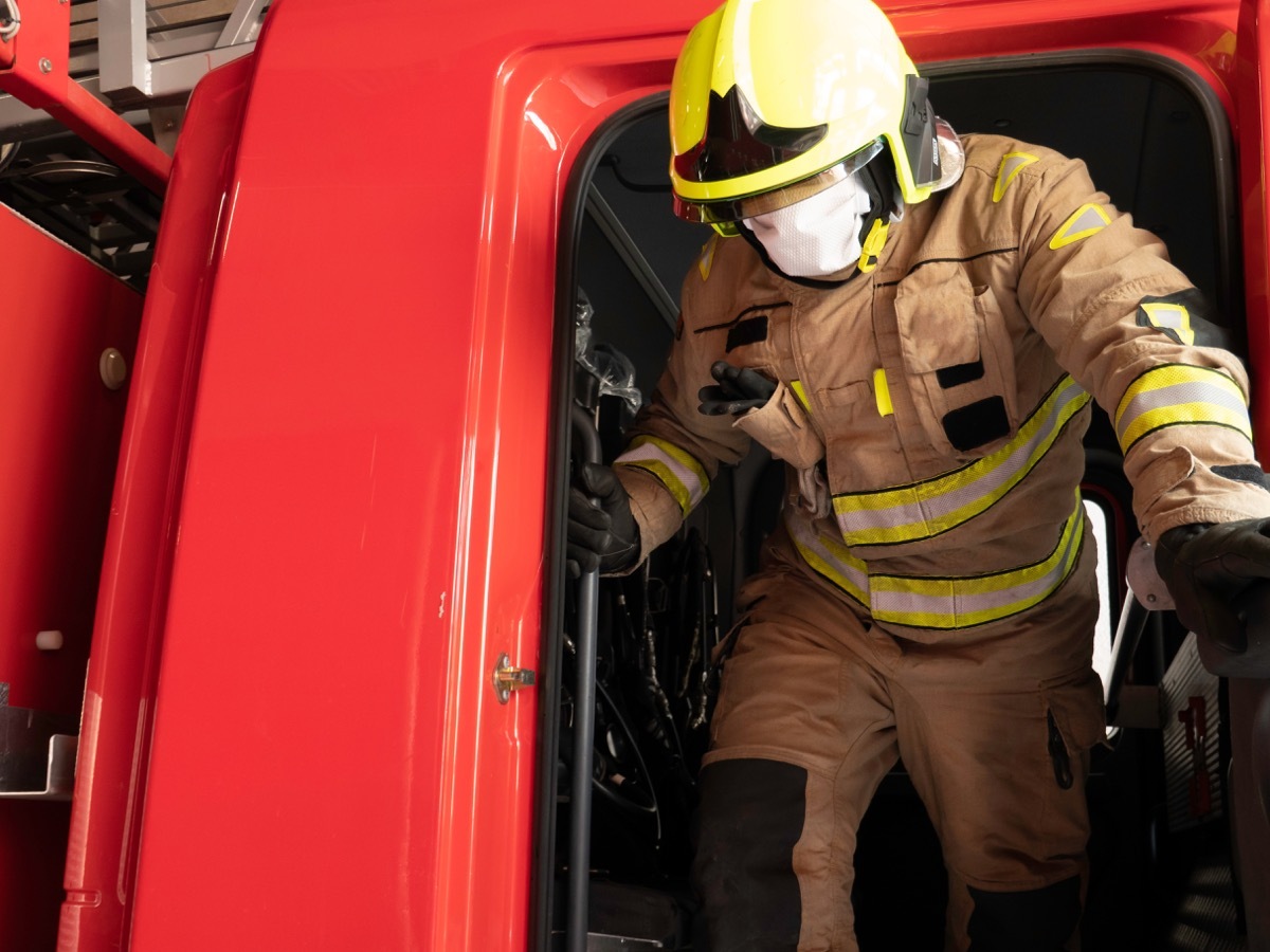 Firefighter wearing a mask