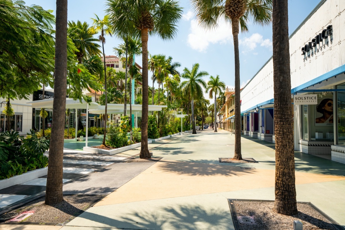 Lincoln Road shut down to the public to stop spread of Coronavirus Covid 19 Miami Beach Florida