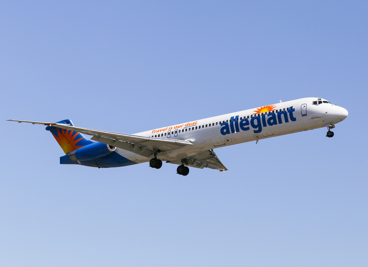 Los Angeles, USA - June 6, 2014: An airplane of Allegiant Air landing at Los Angeles International Airport.