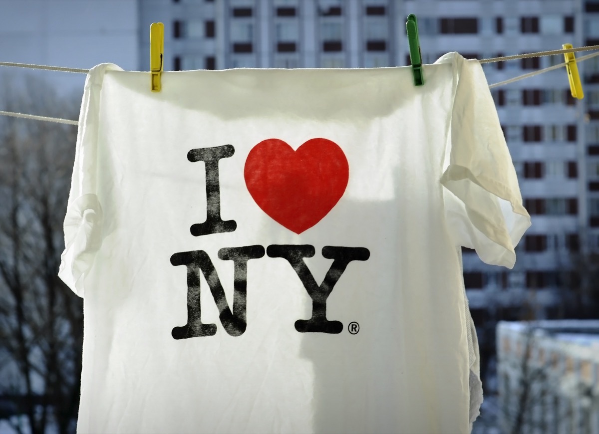 i heart new york t shirt on a hanger outside