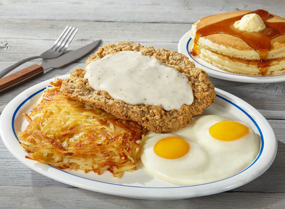 Country fried steak eggs sausage gravy