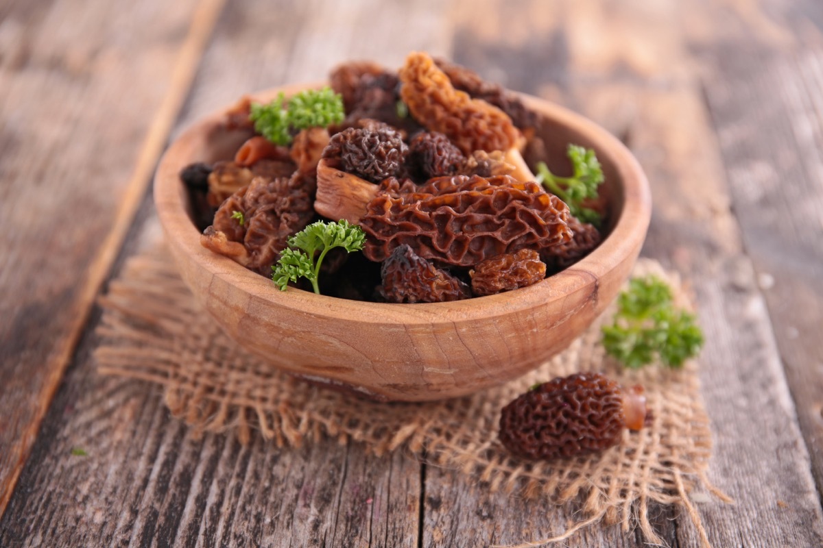 Morel mushrooms mixing alcohol