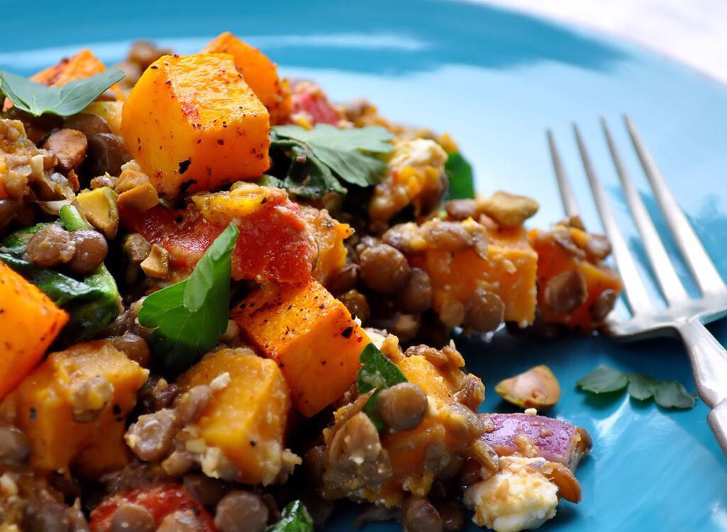 Warm Butternut Squash Lentil Feta Salad