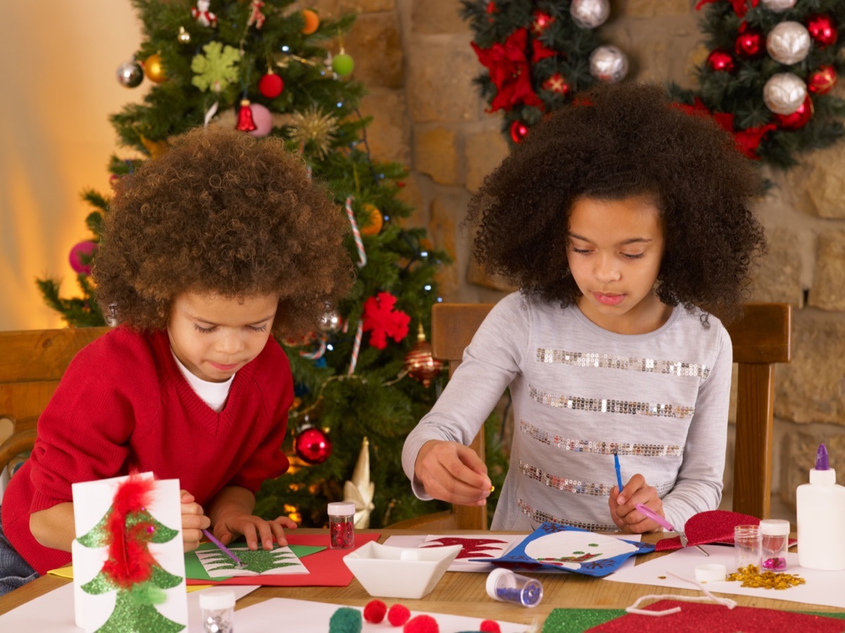 Children making Christmas cards